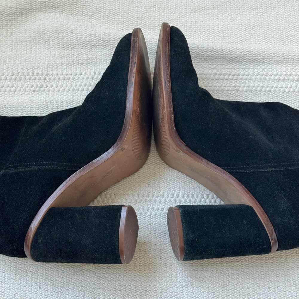 Vince Camuto black suede leather knee high block heel boots - Picture 10 of 11